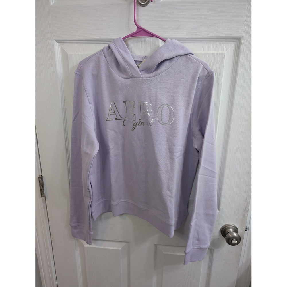 Aeropostale Hoodie‎ Violet Metallic Silver Logo Fleece Sweatshirt - Size L